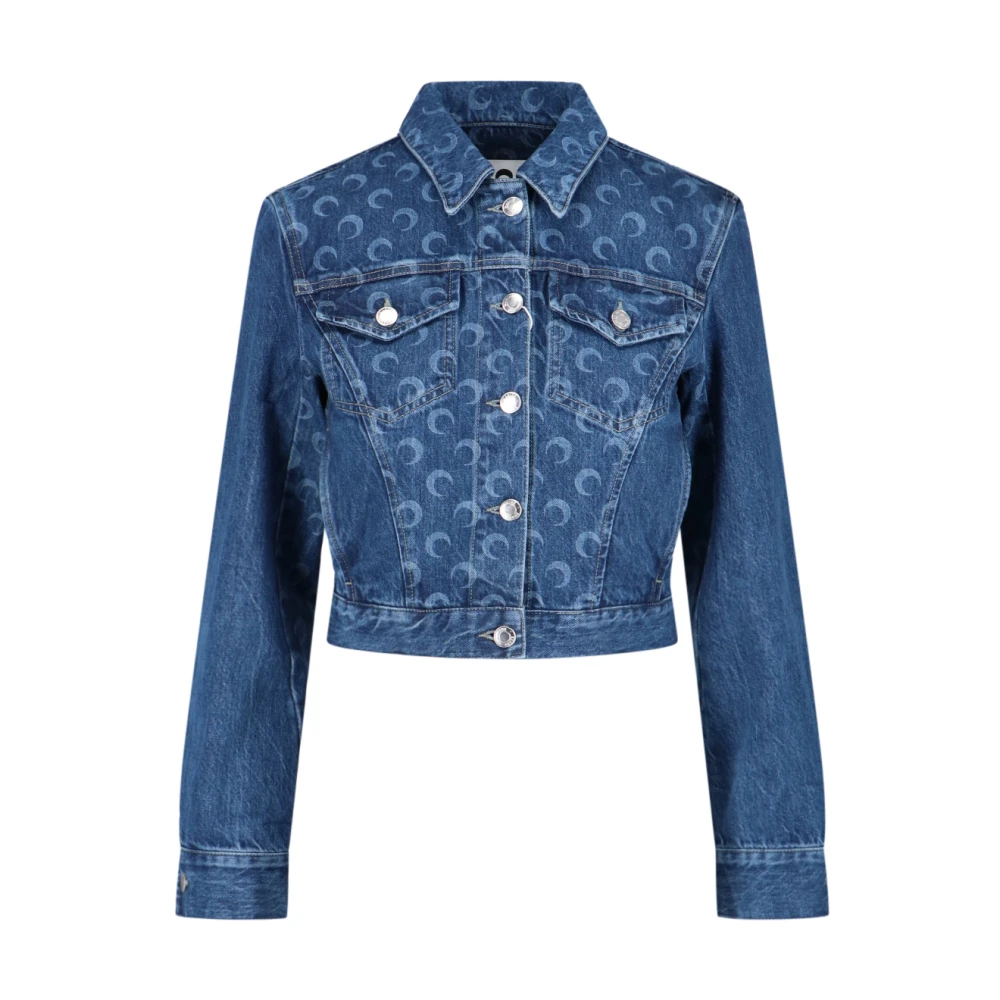 Marine Serre Denim Logo Jack Blauw Katoen Klassiek Blue Dames