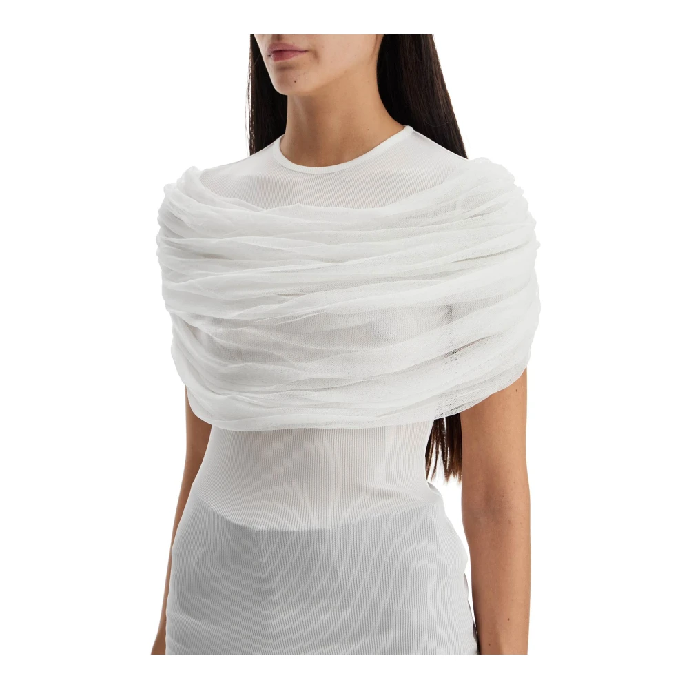 Christopher Esber Geribbelde Viscose Blouse met Zijden Paneel White Dames