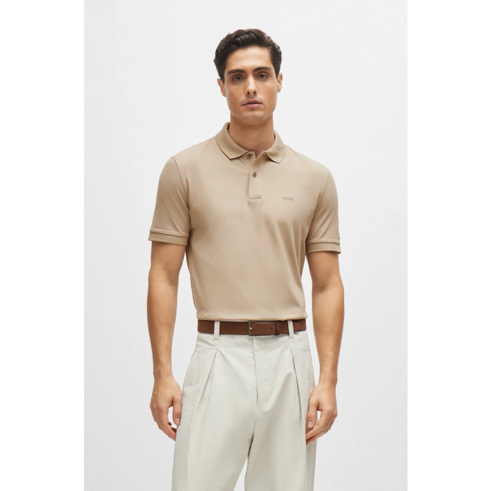Boss Pique Polo Shirt Beige Heren