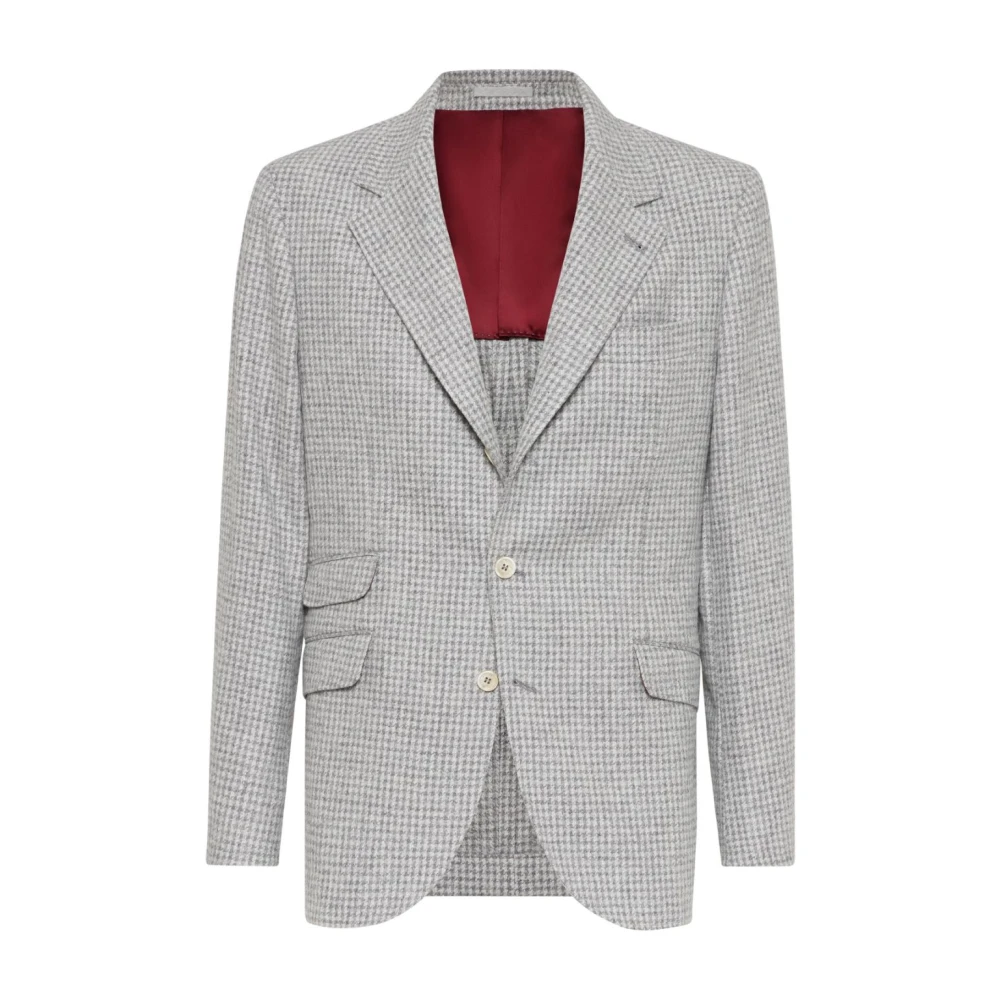 BRUNELLO CUCINELLI Houndstooth Wollen Jas Gray Heren