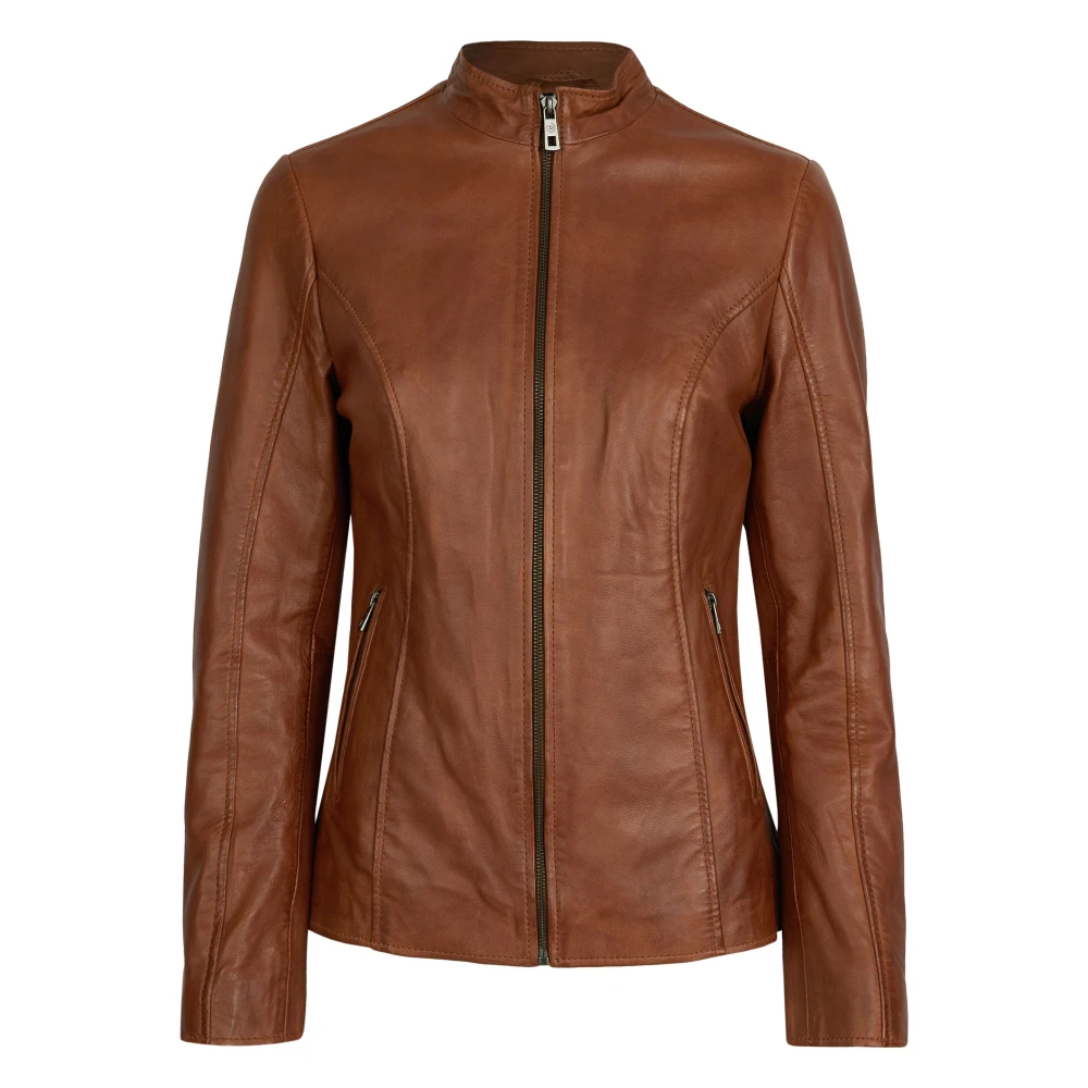 Bugatti Klassieke leren jas met opstaande kraag Brown Dames