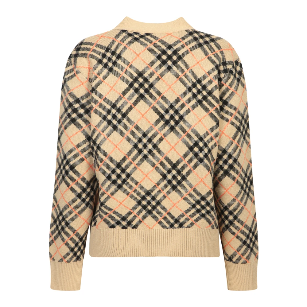 Burberry Beige Check V-Neck Sweater Aw24 Beige Dames