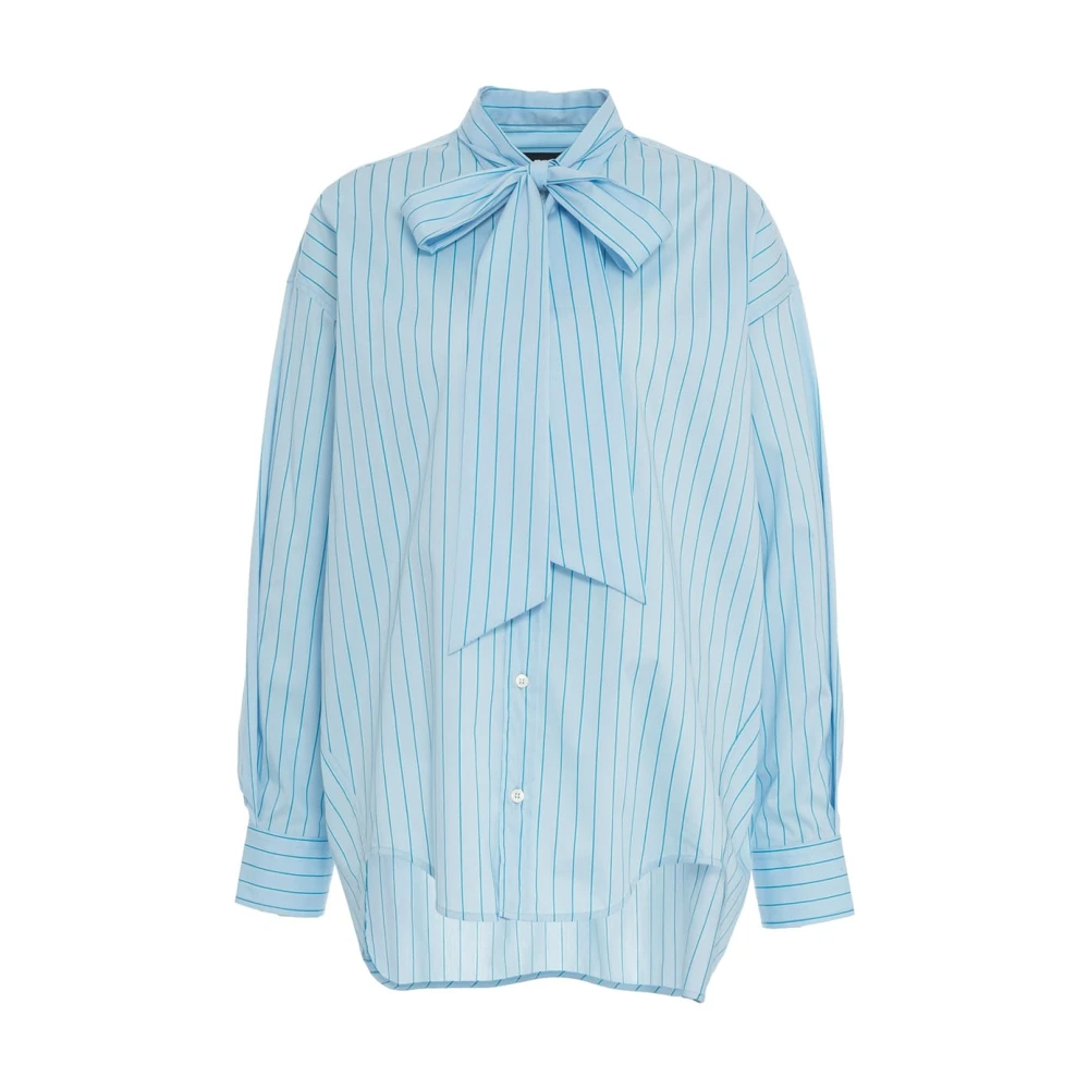 Roberto Collina Blauwe Gestreepte Blouse met Strik Kraag Blue Dames