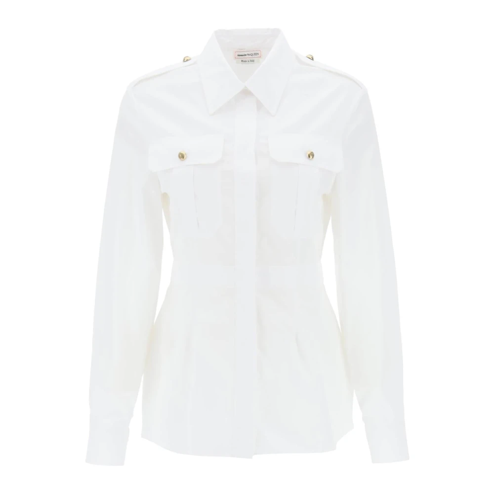 Alexander mcqueen Poplin Overhemd met Militair Geïnspireerd Ontwerp White Dames