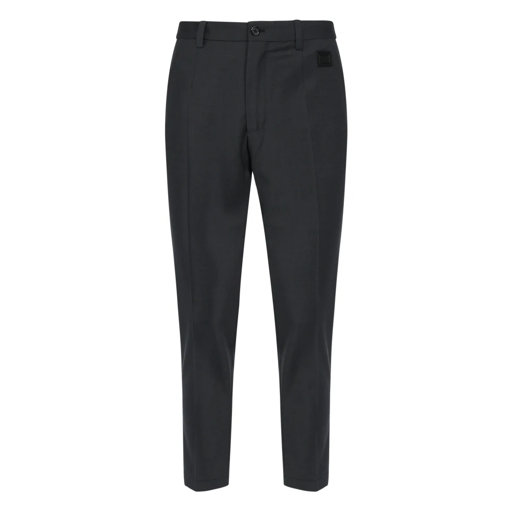 Dolce & Gabbana Grijze Wollen Blend Broek Met Knoopsluiting Gray Heren