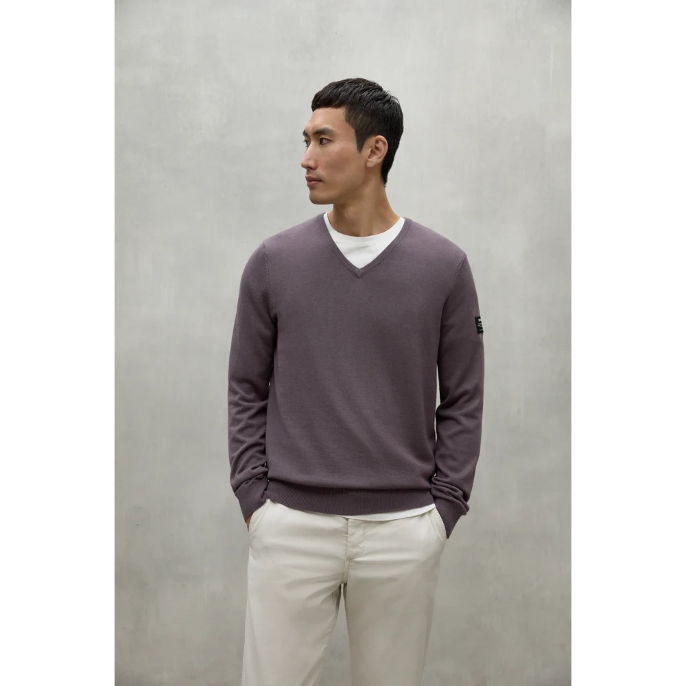 Ecoalf Paarse Wollen Blend V-Hals Trui Purple Heren