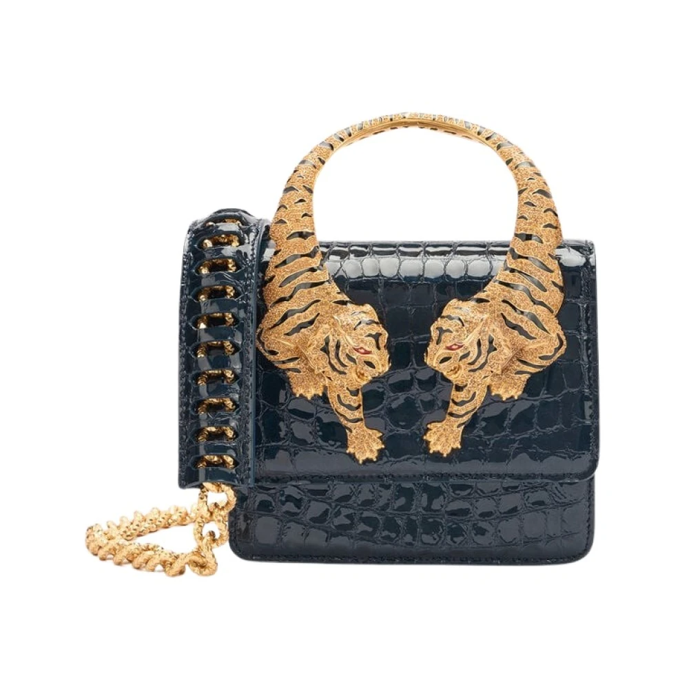 Roberto Cavalli Women's Blue Crocodile Roar Bag With Tiger Handle