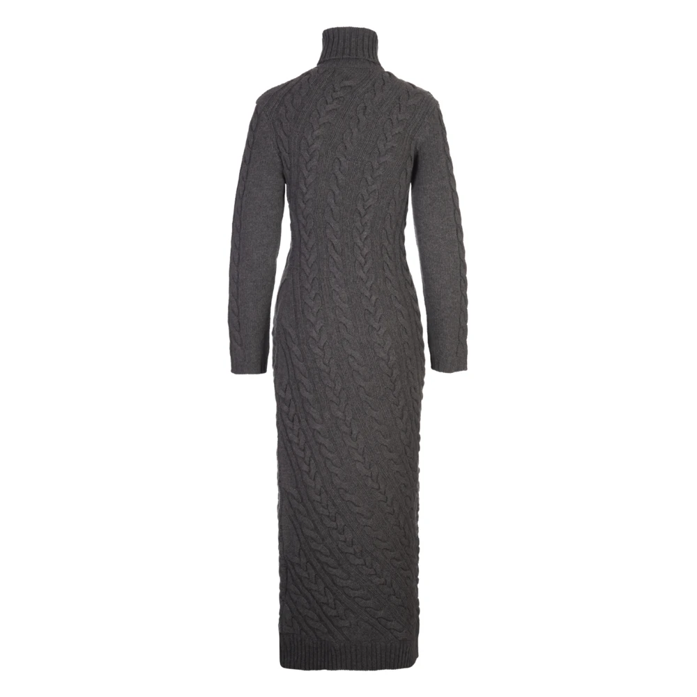 Max Mara Grijze Kabeltrui Jurk Geribbelde Zoom Gray Dames