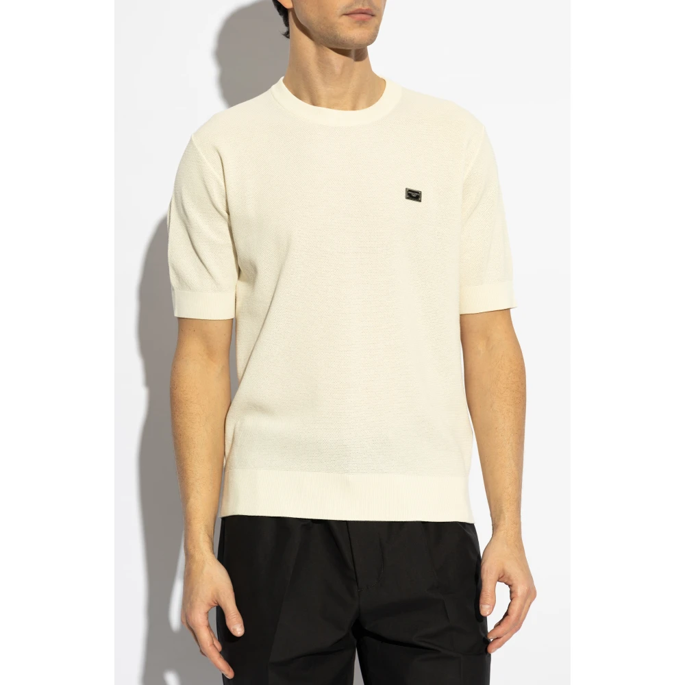 Dolce & Gabbana T-shirt met logoplaatje Beige Heren