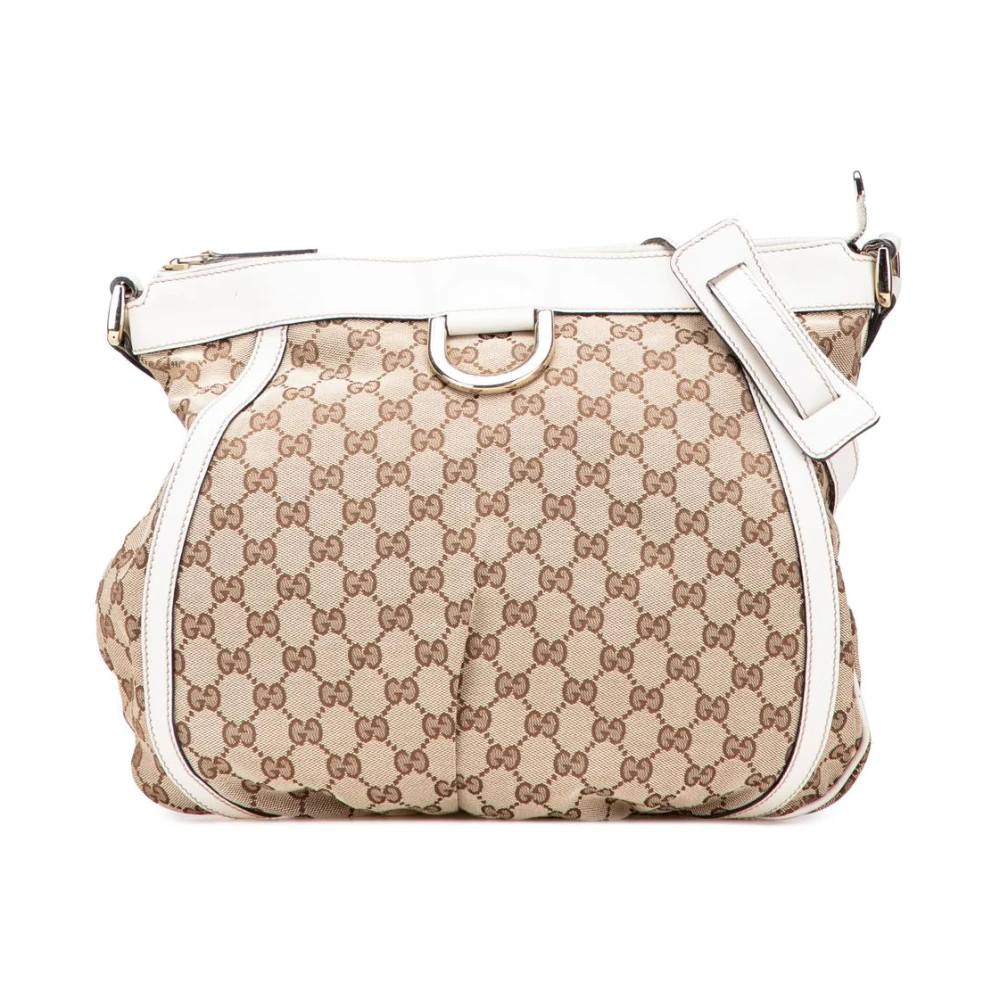 Gucci Vintage Women's Beige Pre-Owned Elegant Hobo Bag With Handle And Top Zip Closure