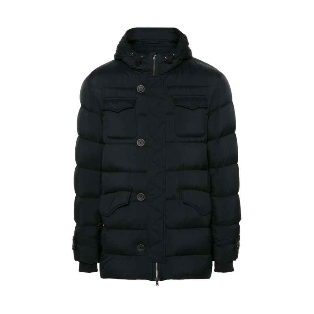 Herno Gewatteerde jas met capuchon en zakken Black Heren