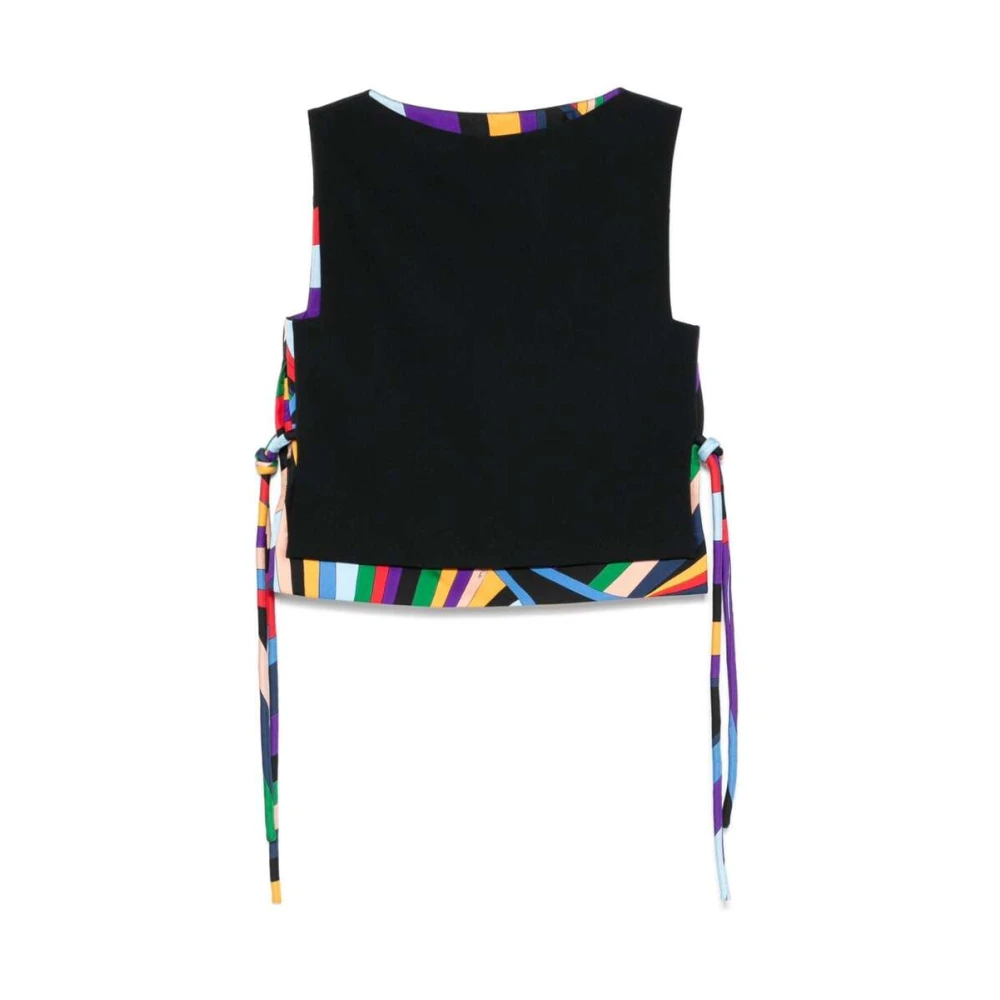 EMILIO PUCCI Iride Print Zijden Top met Laagjeszoom Black Dames