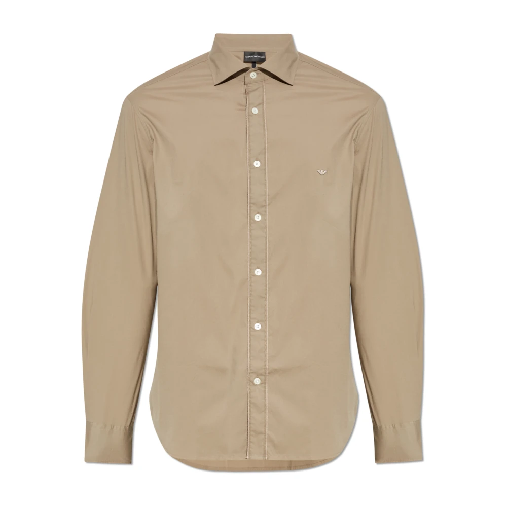 Emporio Armani Katoenen shirt met geborduurd logo Beige Heren