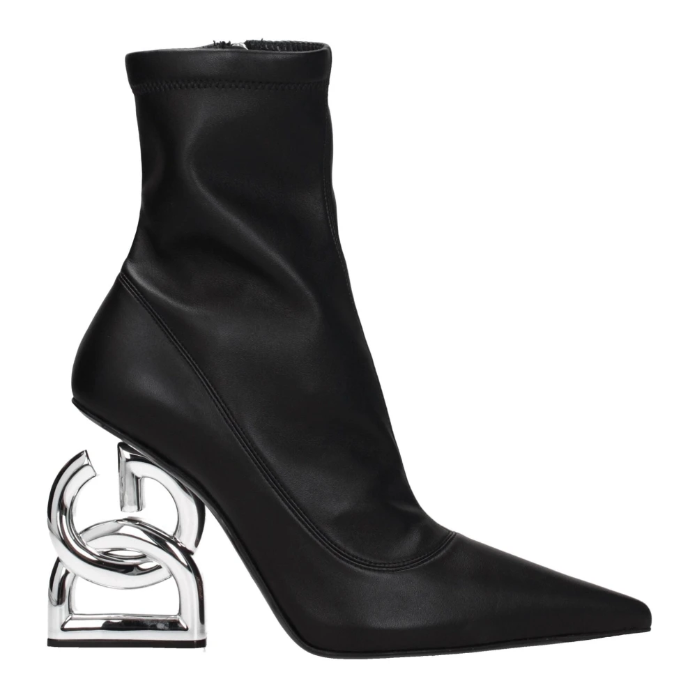 Dolce & Gabbana Damen Schwarz E Leder-Stiefeletten Mit Hohem Absatz