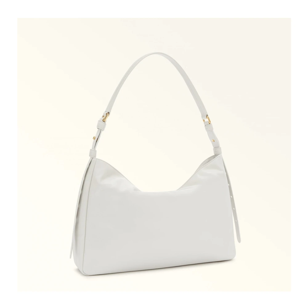 Furla Zachte leren schoudertas in ijswit White Dames