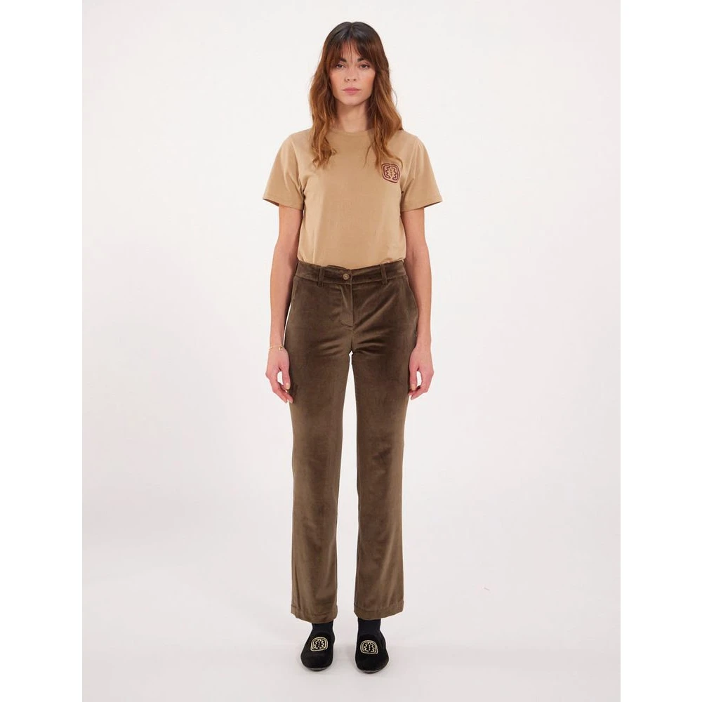 Ines De La Fressange Paris Donker Khaki Corduroy Broek Green Dames