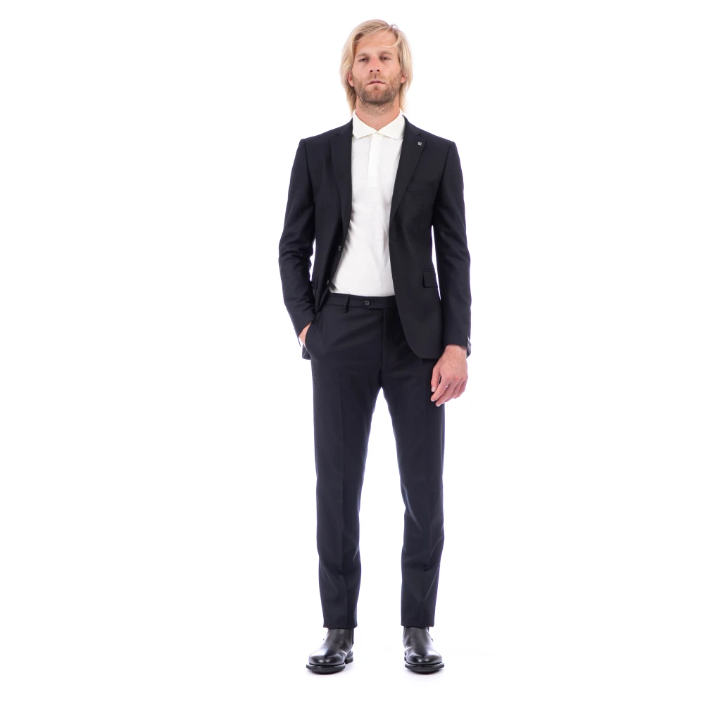 Tagliatore Zwarte wollen flanellen jurk met zakken Black Heren