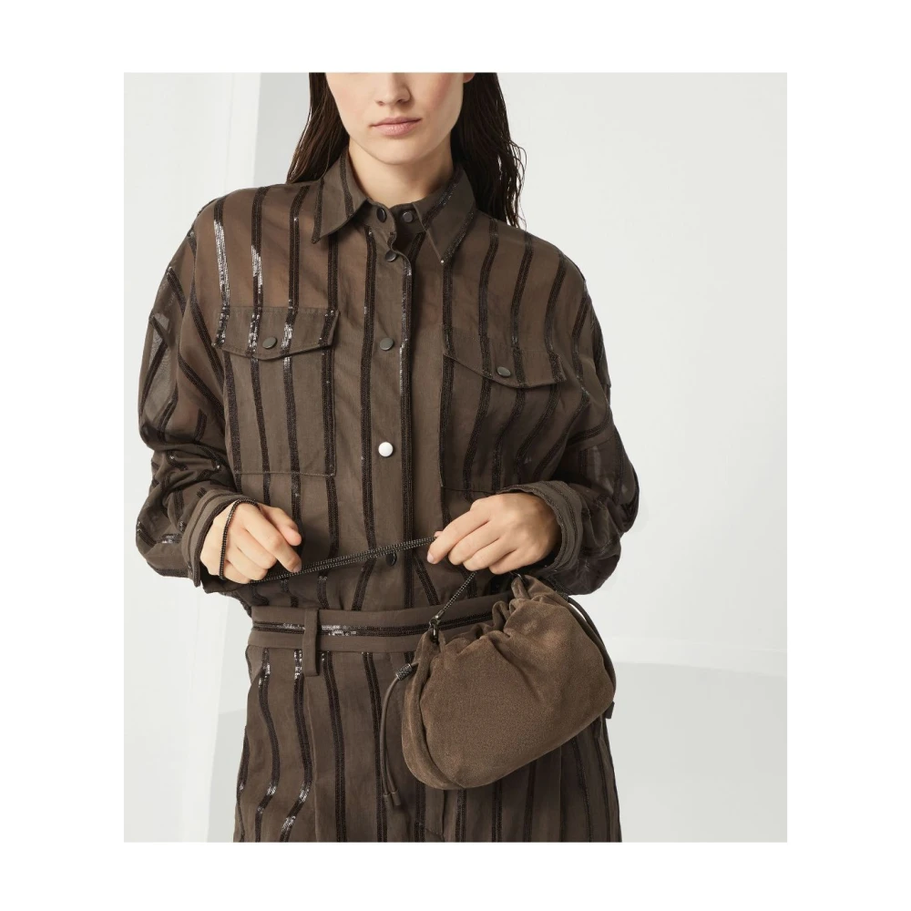 BRUNELLO CUCINELLI Taupe Bruine Trekkoord Schoudertas Brown Dames