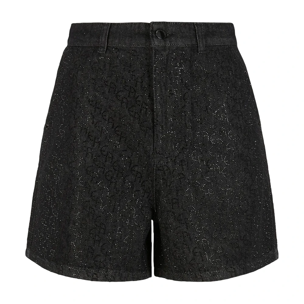 Emporio Armani Denim shorts met strass logo detail Black Dames