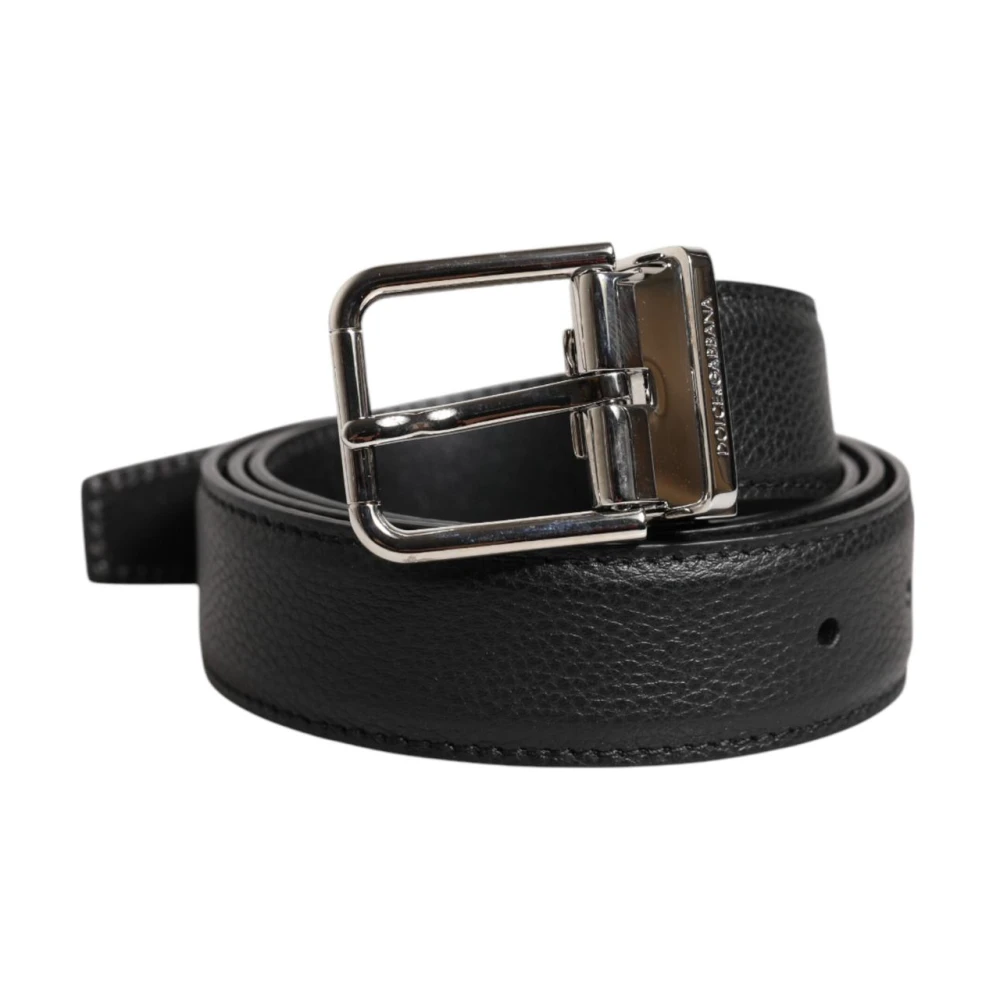 Dolce & Gabbana Men's Silver Metal Buckle Leather Belt
