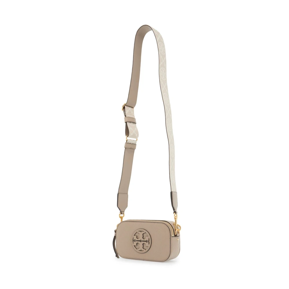 TORY BURCH Gestructureerde Leren Mini Crossbody Tas Gray Dames