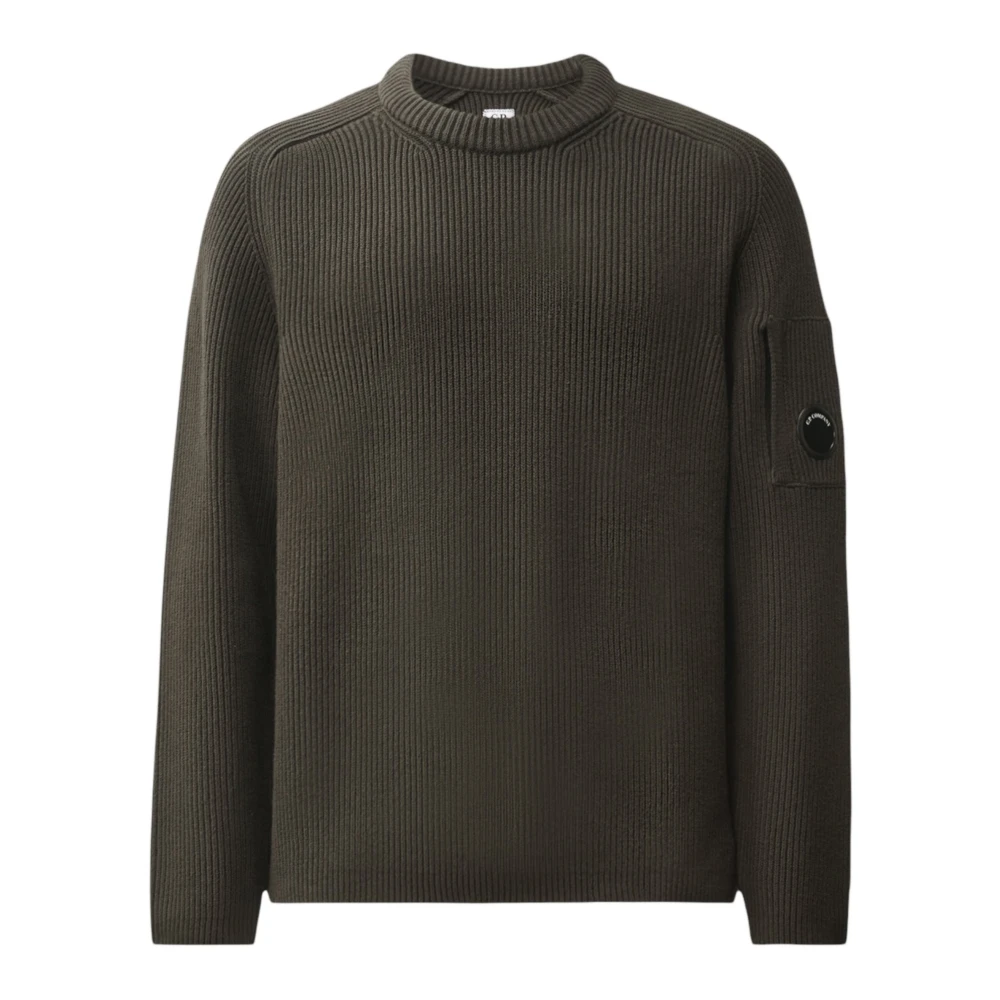 C.p. Company Full Rib Cotton Lens Crewneck - Male - Round-Neck Knitwear - Gray - L - Knitwear