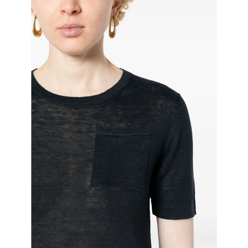 Max Mara Blauw Linnen T-shirt met Zak Blue Dames