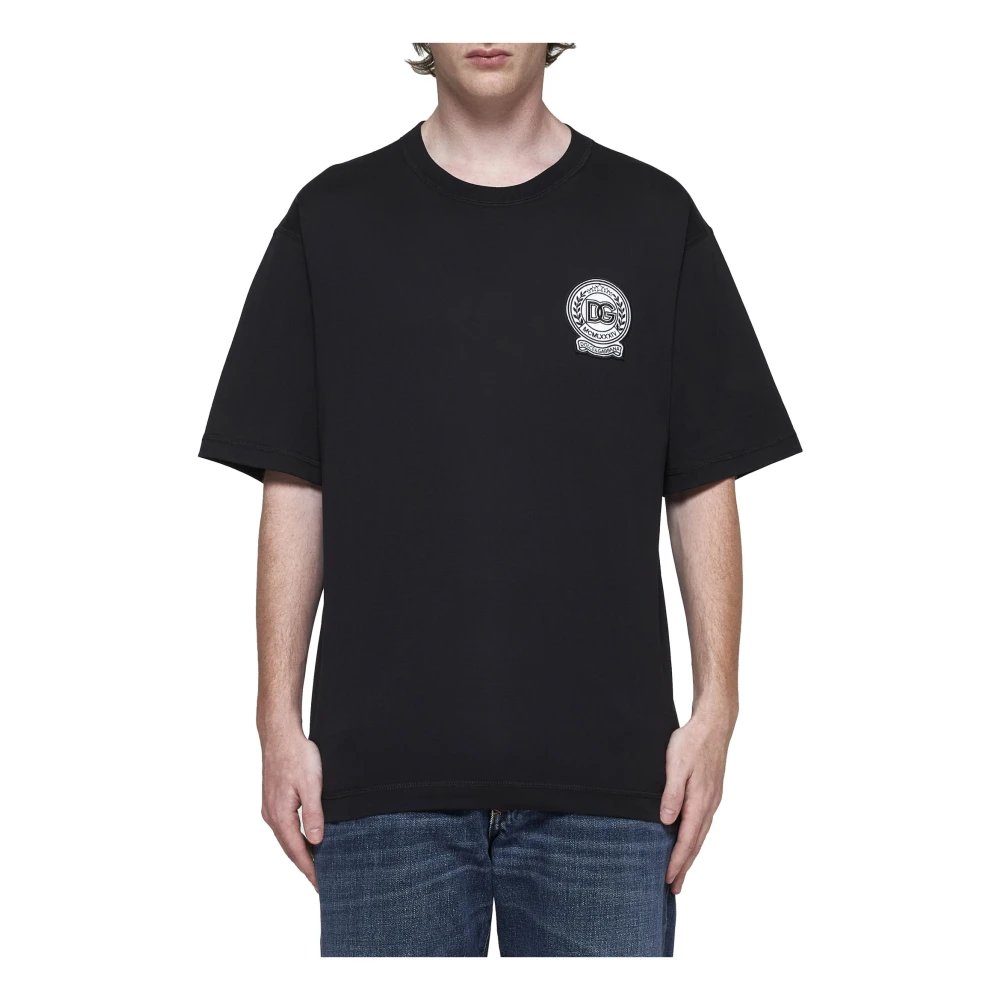Dolce & Gabbana Zwarte Katoenen Crew Neck Logo T-shirt Black Heren