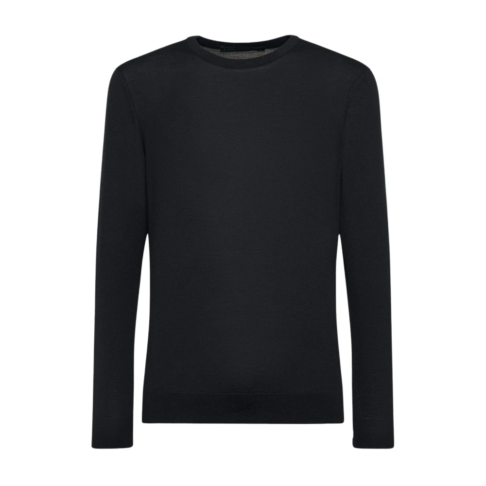 Kiton Zwarte wollen ronde hals trui Blue Heren