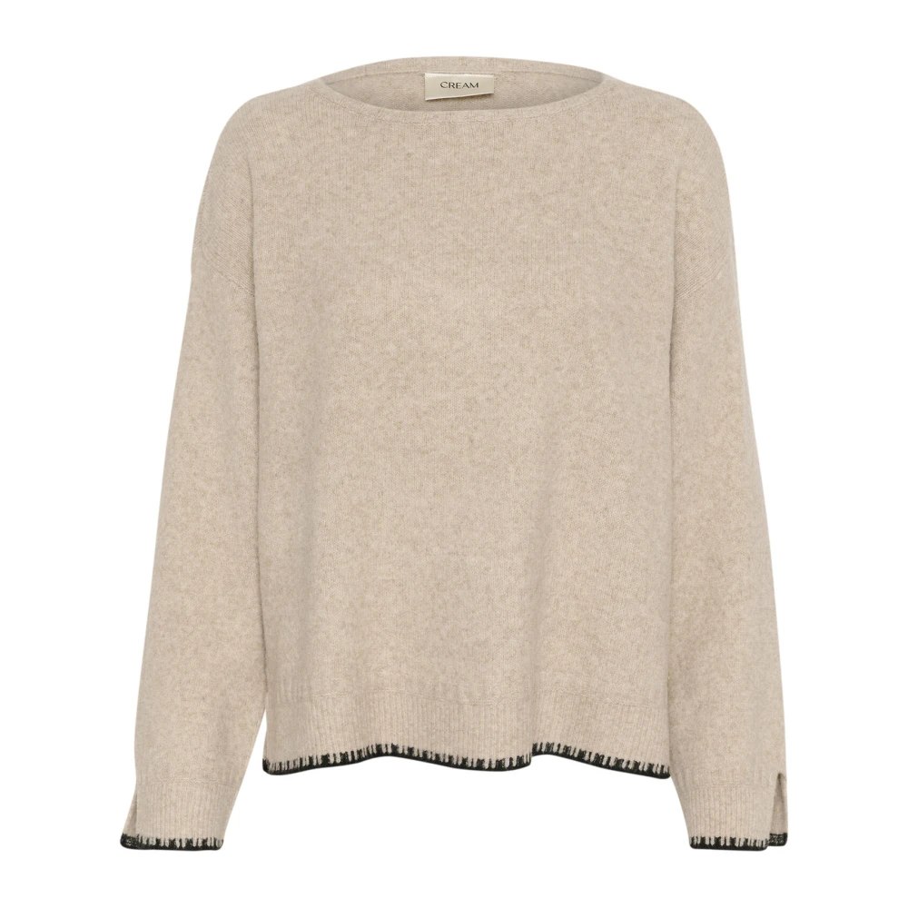 Cream Women's Beige Round-Neck Knitwear, S, Knit Pullover String/Black