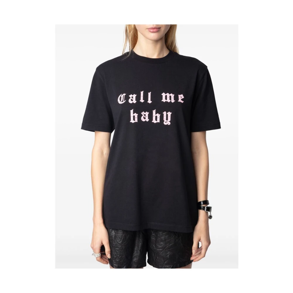 Zadig & Voltaire Zwart Crew Neck Korte Mouwen T-shirt Black Dames