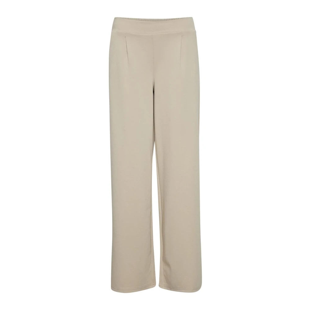 Ichi Beige Straight Trousers, Female, L, Relaxed Fit Culottes Trousers