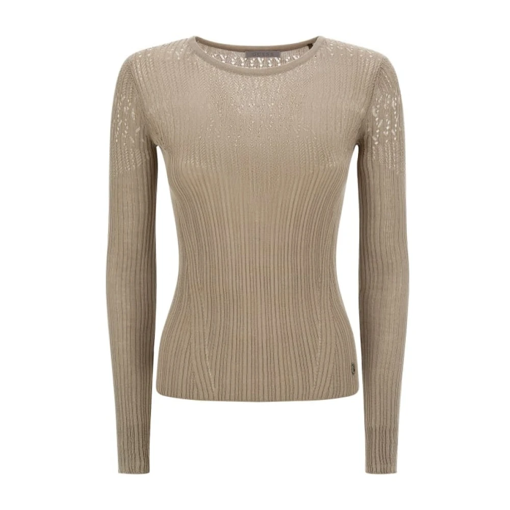 Guess Groene Gebreide Trui Lange Mouw Beige Dames