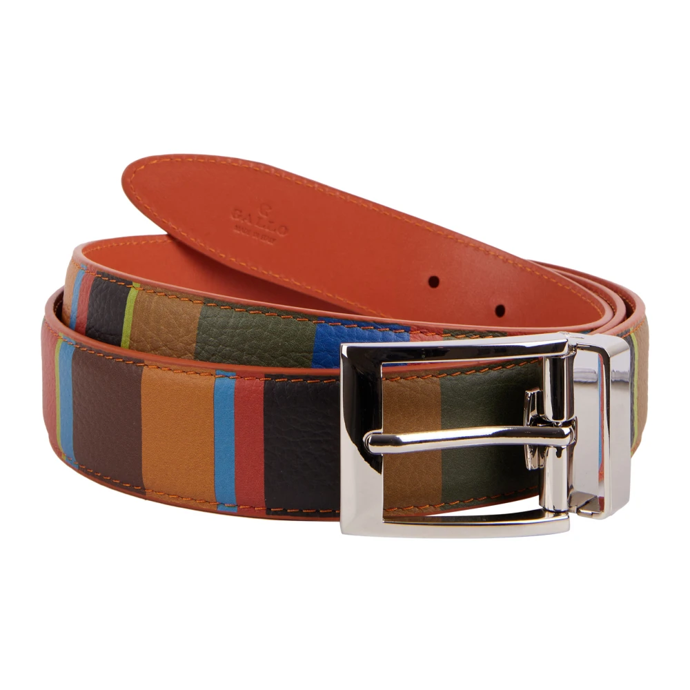 Gallo Unisex groene omkeerbare en lengteverstelbare gehamerde riem met veelkleurige strepen Multicolor Unisex
