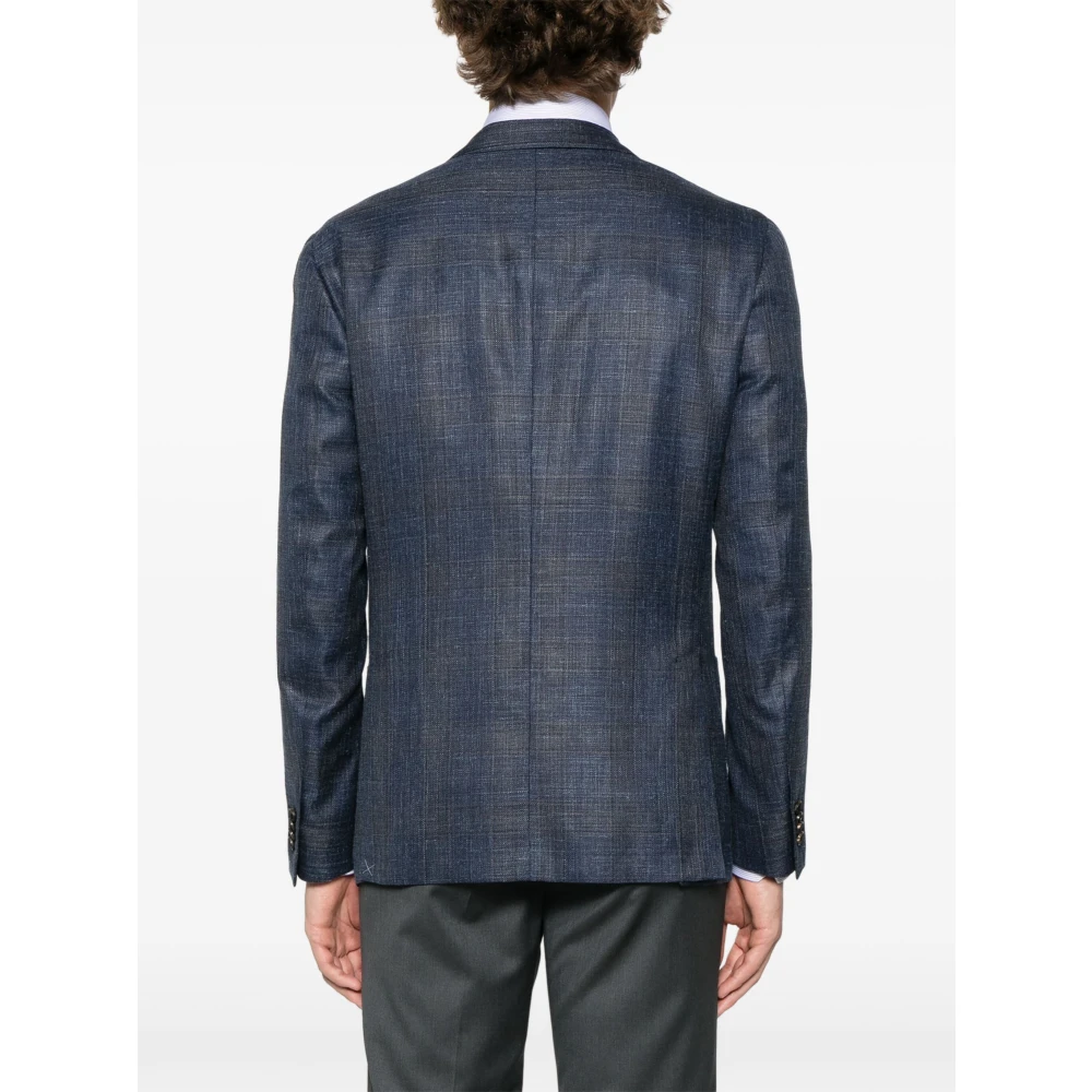 Corneliani Luxe Wol Zijde Linnen Jas Blue Heren