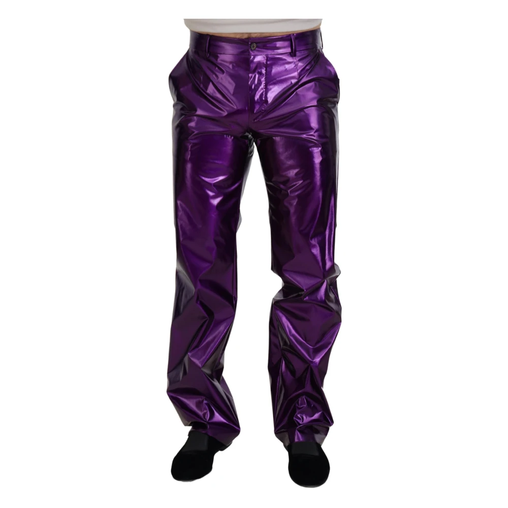 Dolce & Gabbana Purple Shining Straight Fit Trousers - Male - Straight Trousers - Xs - Trousers