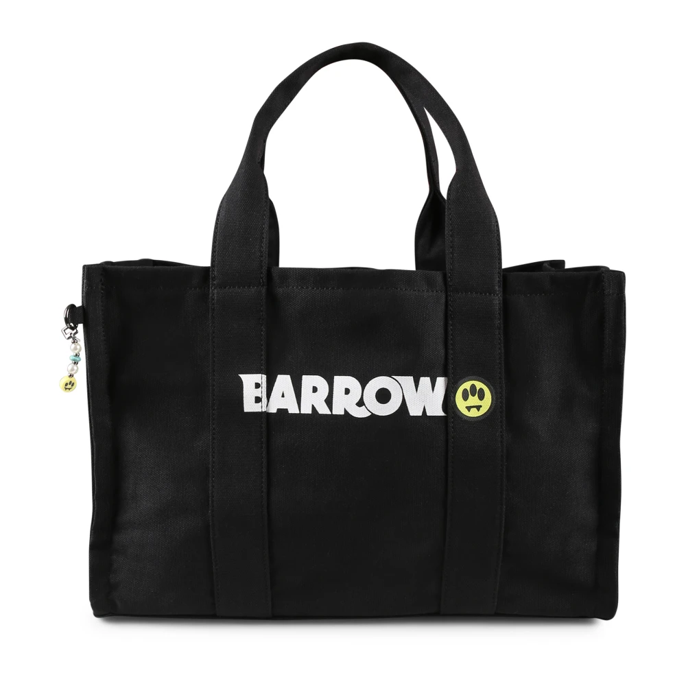 BARROW Svart canvas strandväska med gul smile Black, Unisex