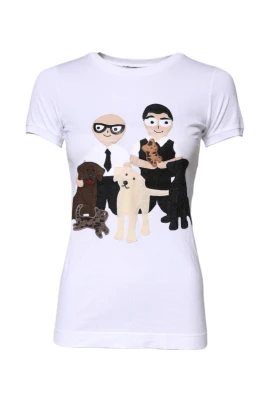 Vit Bomull T-shirt med DGFAMILY Broderi