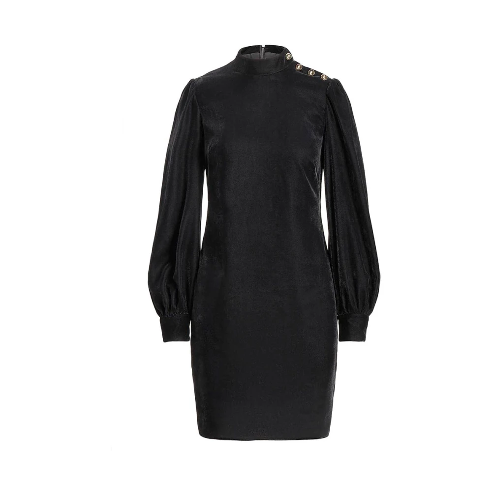 Ralph Lauren Velvet Jurk met Schouderknoop Detail Black Dames