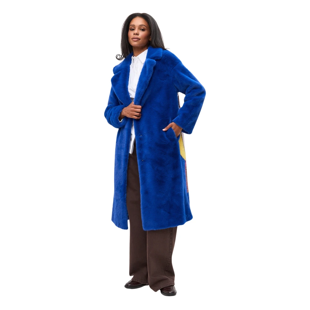 Cesare Gaspari Deluxe Lange Achterprint Jas Liefhebbers Blauw Blue Dames