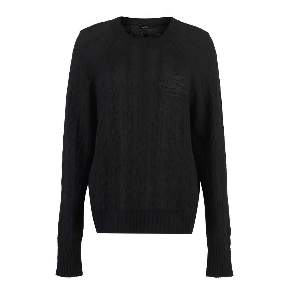 ETRO Cashmere Kabelgebreide Trui met Ronde Hals Black Dames