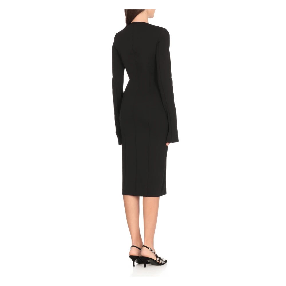 The Attico Zwarte Jurk met Ronde Hals en Lange Mouwen Black Dames