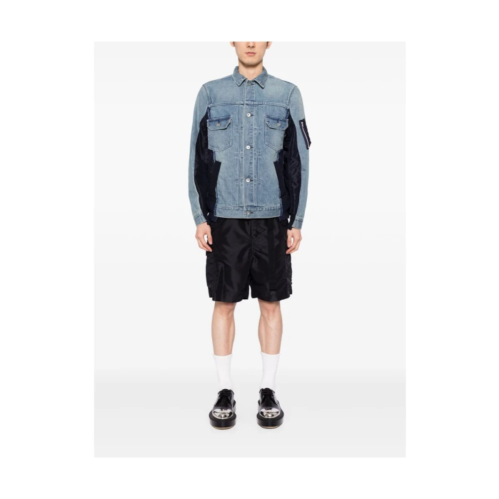 Sacai Denim Panelled Classic Collar Jack Blue Heren