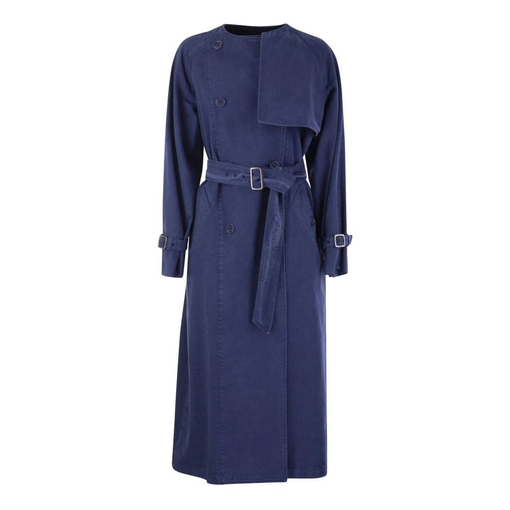 Max Mara Double Breasted Canvas Trench Coat Blue Dames