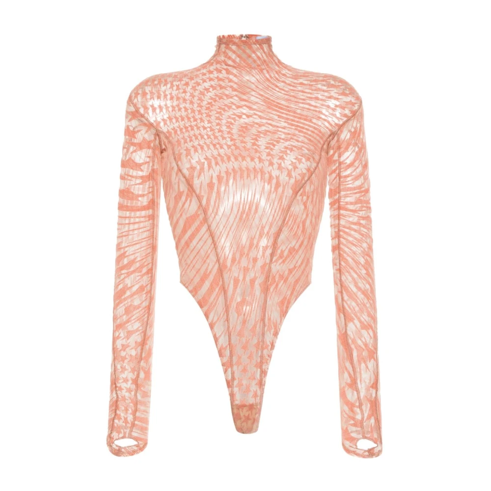 Peach Rosa Topp med Mesh Detaljer