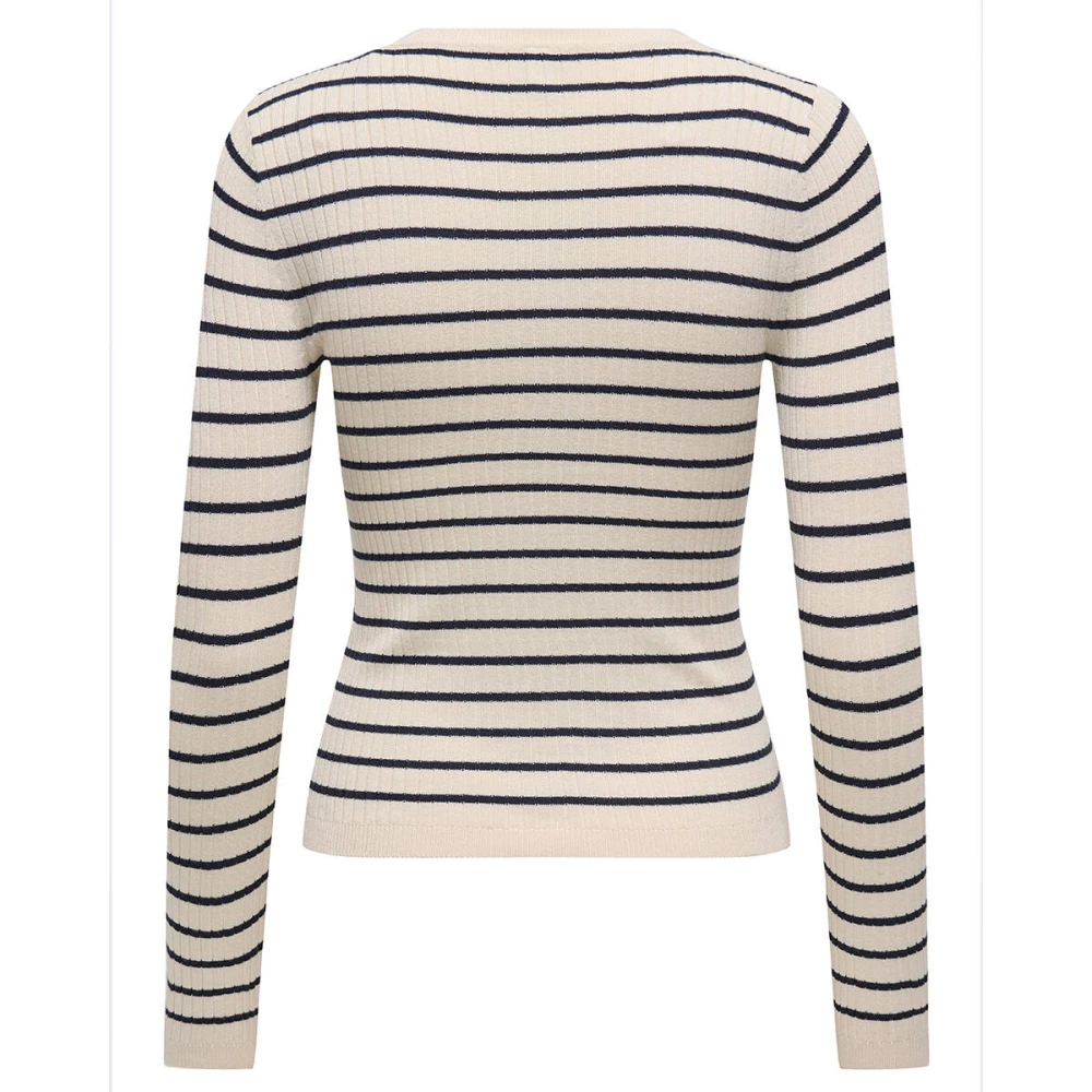 Only Gestreepte lange mouw knoop hals top Beige Dames