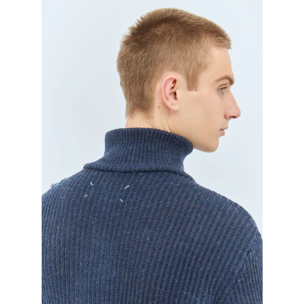 Maison Margiela Linnen Wolmix Gebreide Trui Blue Heren