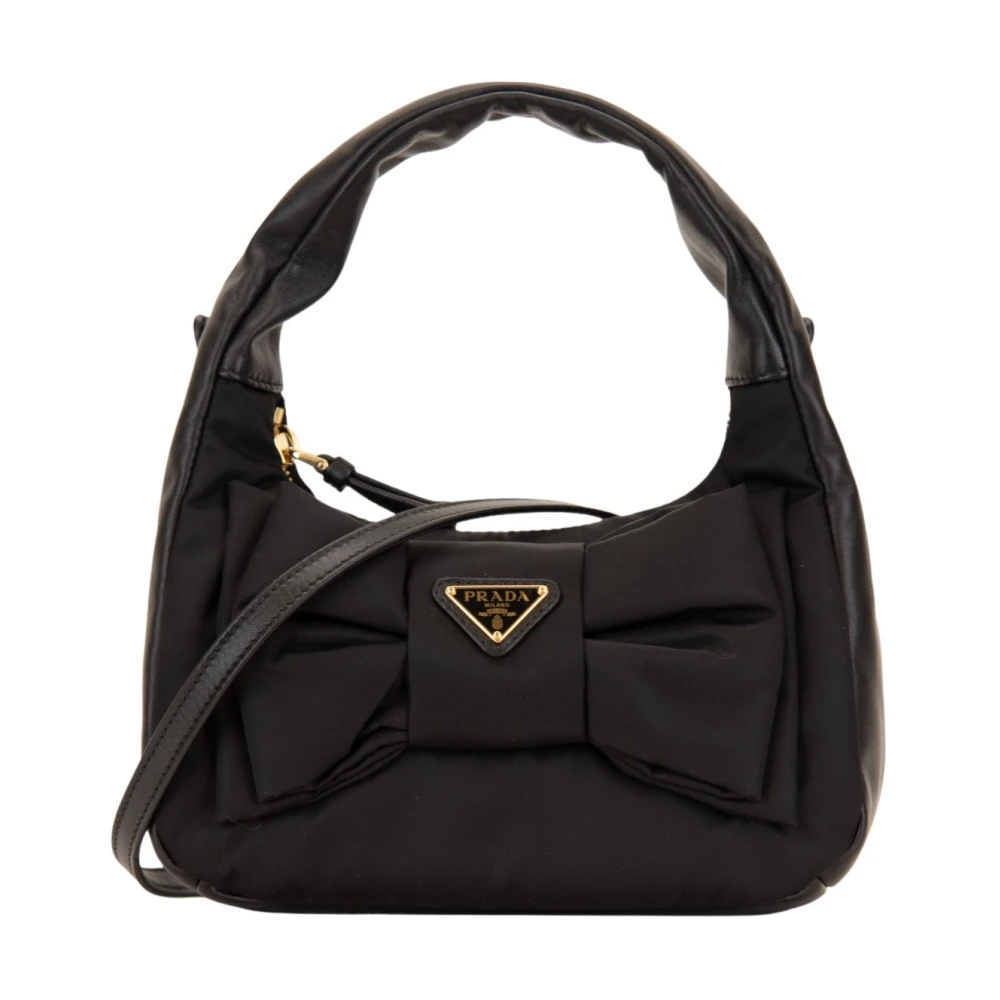 Prada Women's Black Bow Shoulder Bag - Handbags - One Size - Bags