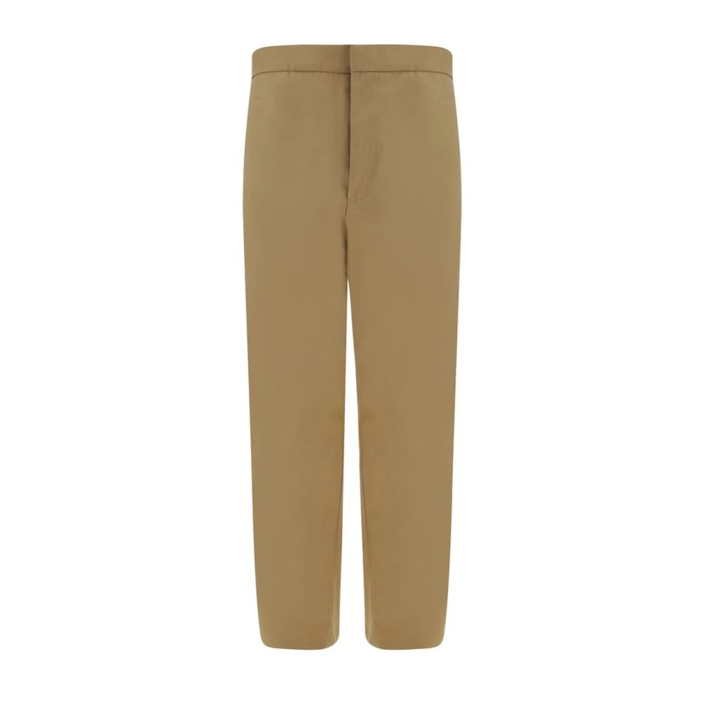 Jil Sander Monochrome Katoenen Broek met Elastische Tailleband Beige Heren