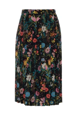 Printed Silk Midi Skirt